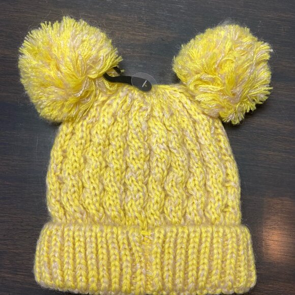 C.C. Kids Double Pom Beanie Yellow Knit Hat NWT - Picture 2 of 6